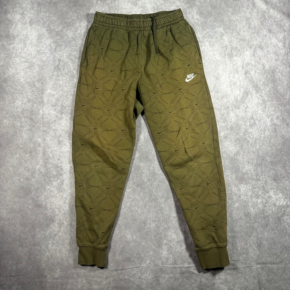 Nike Kids Olive Green All Over Swoosh Print Jogger Sweatpants Youth Medium